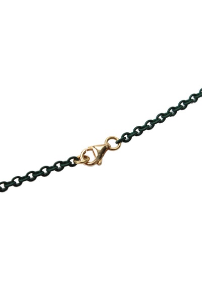 Designer Womens Dark Green Enamel Chain + 18K Clasp 15"