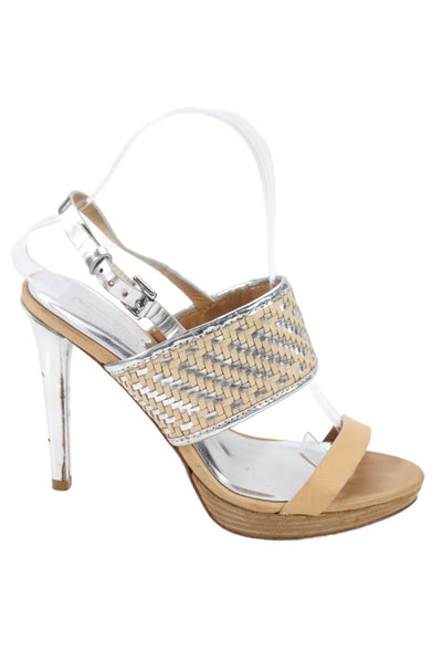 Coach Womens Steffi Leather Slingback Stiletto Heeled Sandals Silver Size 6.5