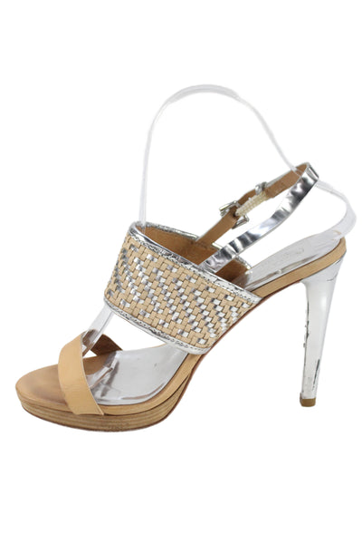 Coach Womens Steffi Leather Slingback Stiletto Heeled Sandals Silver Size 6.5