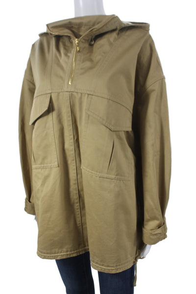 Zimmermann Women Anorak Jacket Beige Cotton Long Sleeve Zip Military Size M