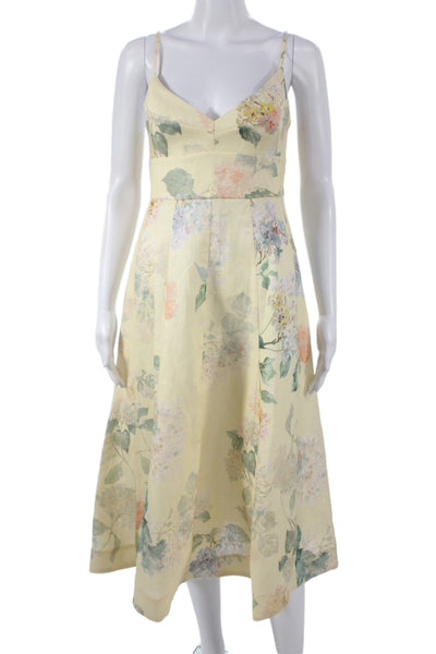 Zimmermann Women Fit & Flare Floral Linen V-Neck Sleeveless Zip Dress Size 2