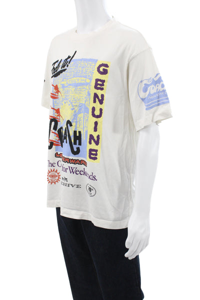 Coach Unisex Adults Basic T-Shirt White Cotton Crew Graphic Surf Size S