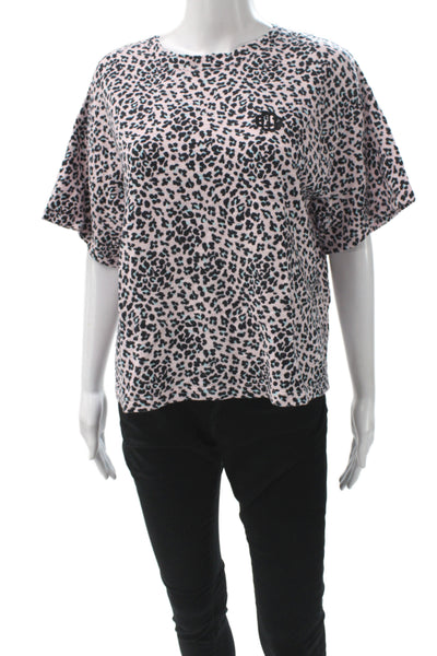 Maje Women Jersey T-Shirt Pink Animal Print Crew Neck Short Sleeve Size 1