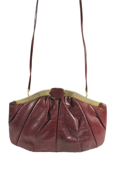 Judith Leiber Womens Embossed Animal Print Clutch Shoulder Handbag Wine