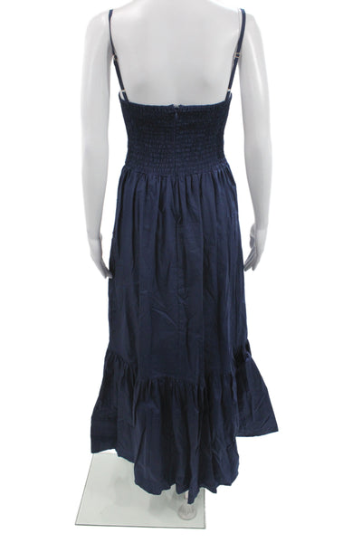Lusana Women Maxi Blue Floral Square Neck Mid-Calf Sleeveless Dress Size M