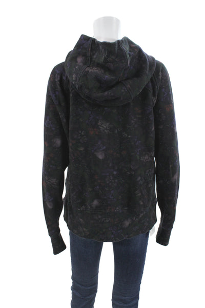 LAVI Women Full Zip Hoodie Floral High Neck Long Sleeve Black Size M