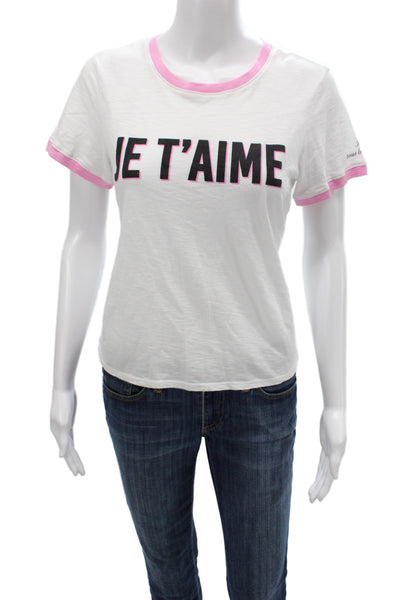 Cinq à Sept Womens Ringer T-Shirt Pink Cotton Crew Neck Short Sleeve Size XS
