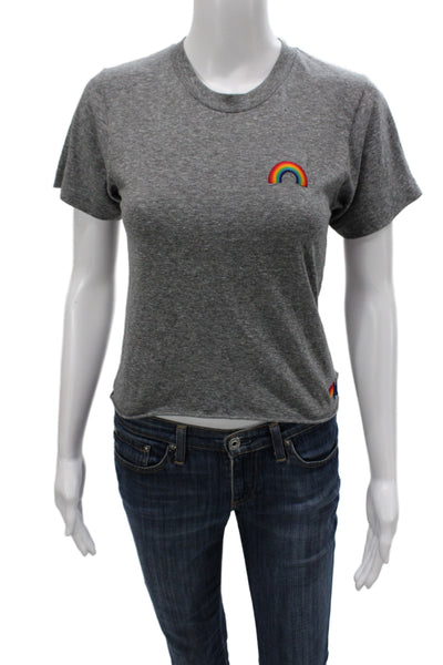 Aviator Nation Womens Cropped T-Shirt Gray Short Sleeve Rainbow Size XS