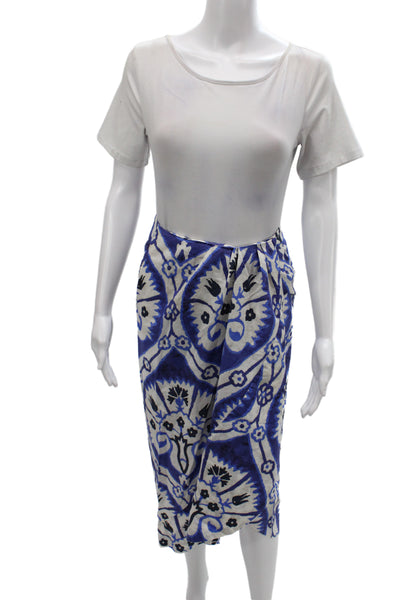 Johanna Ortiz Women Blue Wrap Midi Skirt Organic Cotton Geometric Size 4