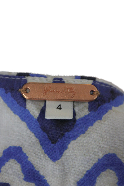 Johanna Ortiz Women Blue Wrap Midi Skirt Organic Cotton Geometric Size 4