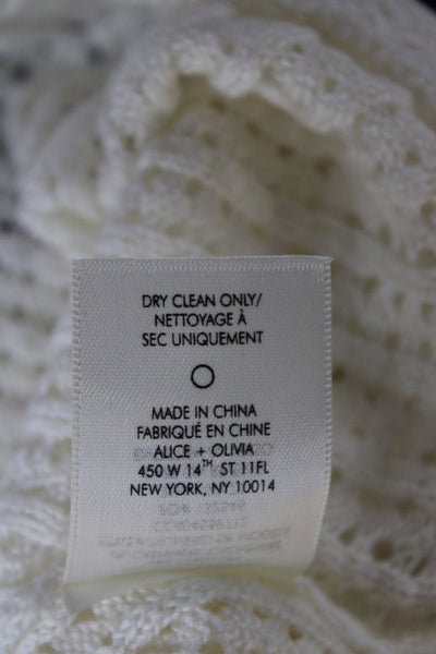 Alice + Olivia Womens Cropped Short Sleeve T-Shirt Ivory Round Neck Size S