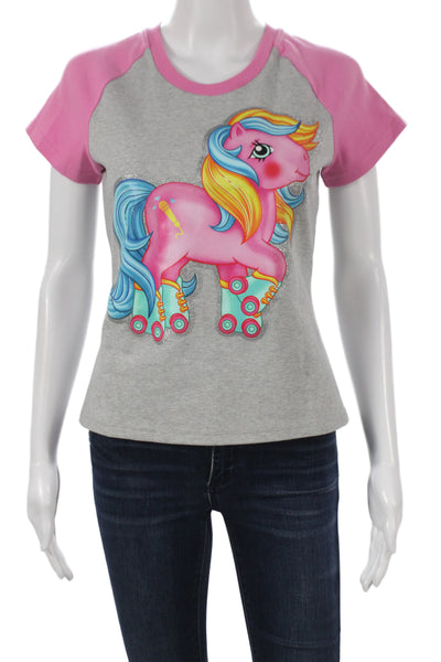 Moschino Women Ringer T-Shirt My Little Pony Gray Short Sleeve Size 8