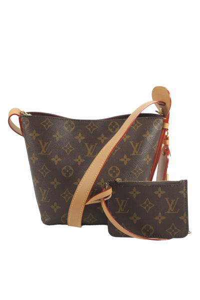 Louis Vuitton Womens Leather Monogram All in BB Bucket Bag + Wallet Brown