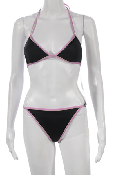 Chanel Women Black Pink 2025 Rhinestone Logo Bikini Size 36