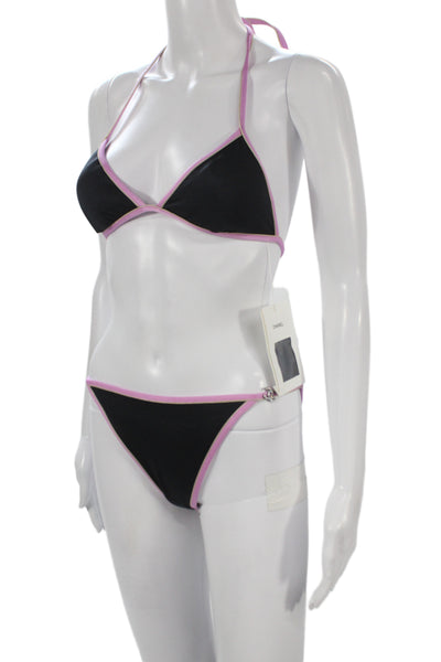 Chanel Women Black Pink 2025 Rhinestone Logo Bikini Size 36