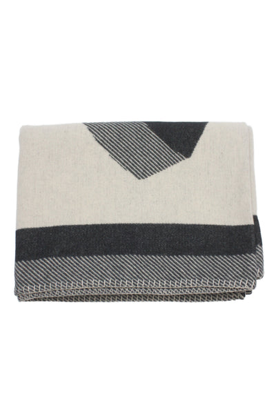Chanel Womens Wool Printed Stitch Detail Throw Blanket Beige Black Size 72"x54"