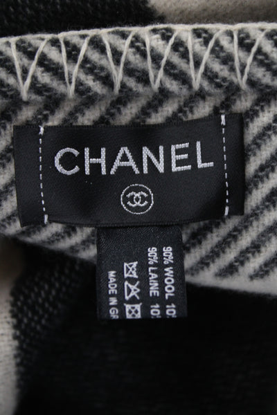 Chanel Womens Wool Printed Stitch Detail Throw Blanket Beige Black Size 72"x54"