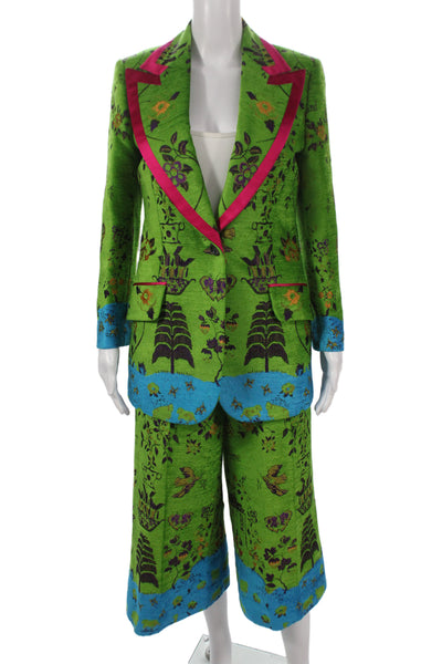 Gucci Womens Floral & Landscape Print Blazer Pants Suit Set Green Size 42 44