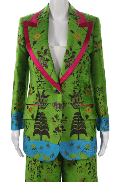Gucci Womens Floral & Landscape Print Blazer Pants Suit Set Green Size 42 44