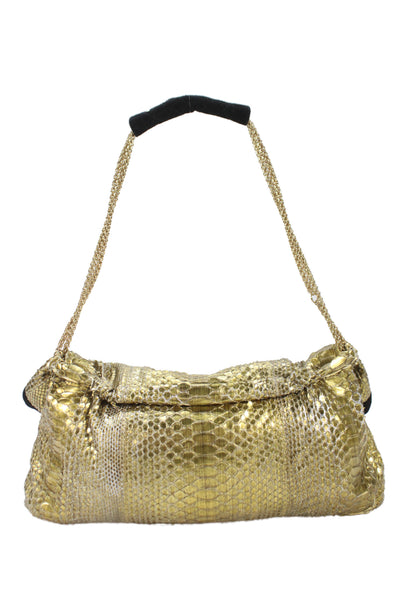Thakoon Womens Python Joplin Chain Strap Flap Shoulder Handbag Gold