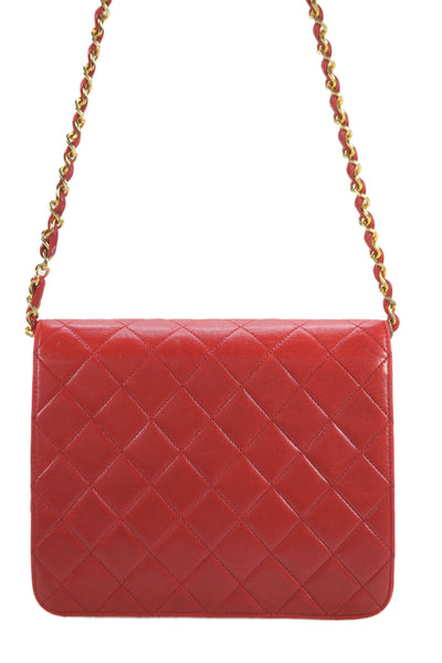 Chanel Womens Leather Quilted Classic Flap Shoulder Handbag Red Lambskin