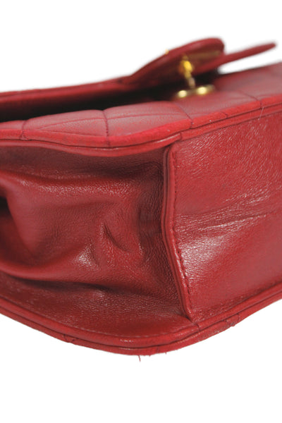 Chanel Womens Leather Quilted Classic Flap Shoulder Handbag Red Lambskin