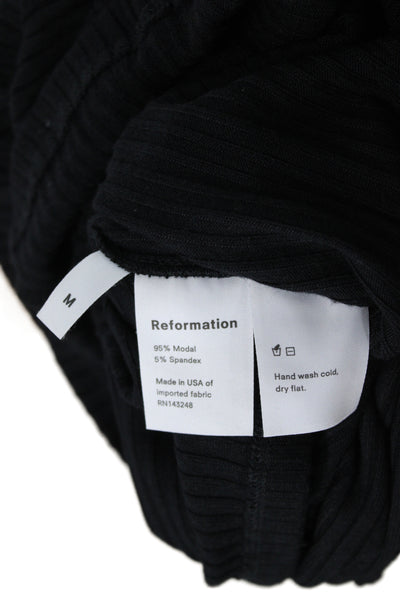Reformation Womens Black Laceup Henley Basic T Shirt Short Sleeve Modal Size M