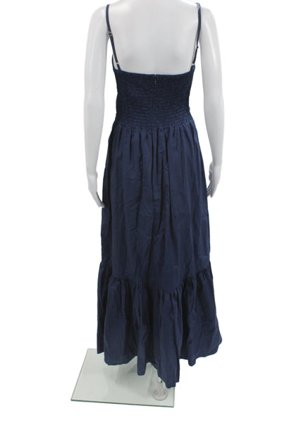 Lusana Womens Maxi Dress Blue Cotton Embroidered Sleeveless Zip Size L