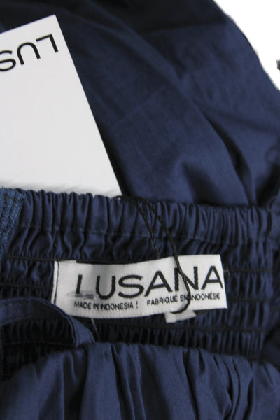 Lusana Womens Maxi Dress Blue Cotton Embroidered Sleeveless Zip Size L