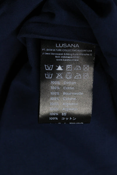 Lusana Womens Maxi Dress Blue Cotton Embroidered Sleeveless Zip Size L