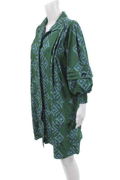 LAVI Women Shirt Dress Green Long Sleeve Collared Button Geometric Size S