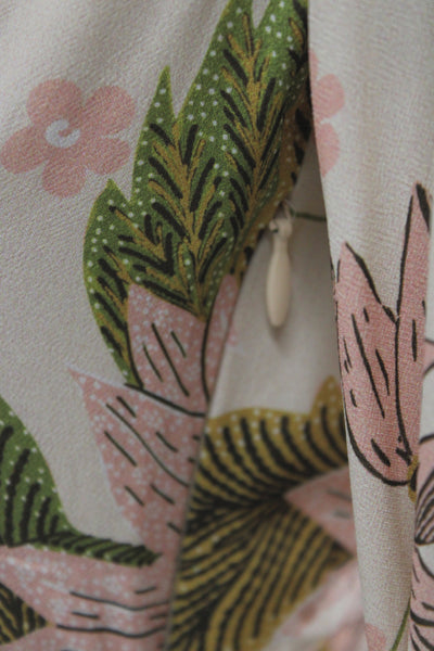 Spartina 449 Women Maxi Dress Floral V-Neck Long Sleeve Beige Viscose Size 2XS