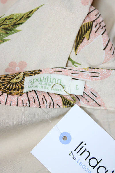 Spartina 449 Women Maxi Dress Beige Floral V-Neck Long Sleeve Viscose Size L