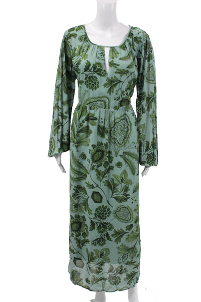 Spartina 449 Womens Maxi Floral Dress Green Long Sleeve Scoop Neck Size L
