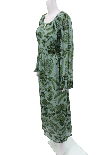 Spartina 449 Womens Maxi Floral Dress Green Long Sleeve Scoop Neck Size L