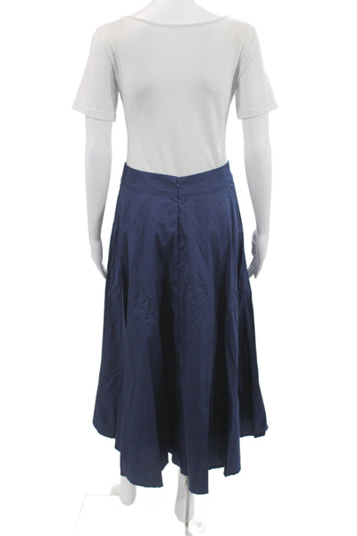 Lusana Womens A-Line Skirt Blue Floral Cotton Long Zip Size S