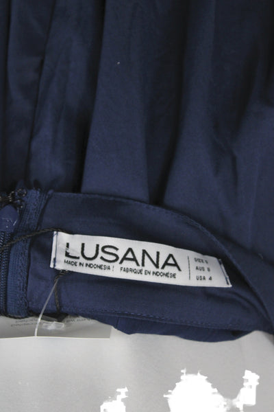 Lusana Womens A-Line Skirt Blue Floral Cotton Long Zip Size S