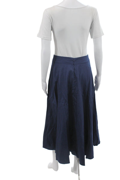 Lusana Womens A-Line Skirt Blue Floral Cotton Long Zip Size S