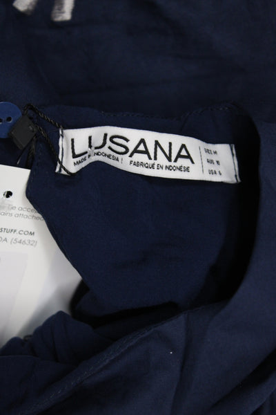 Lusana Womens Cropped Boho Blue Cotton 3/4 Sleeve Round Neck Blouse Size M