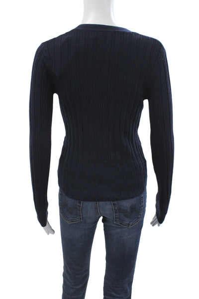 Nili Lotan Womens Cardigan Blue V-Neck Merino Wool Long Sleeve Size S