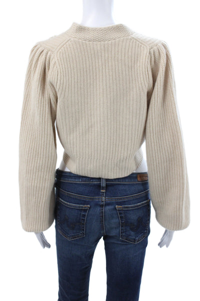 Love Shack Fancy Women Ivory V-Neck Long Sleeve 100% Cashmere Cardigan Size S