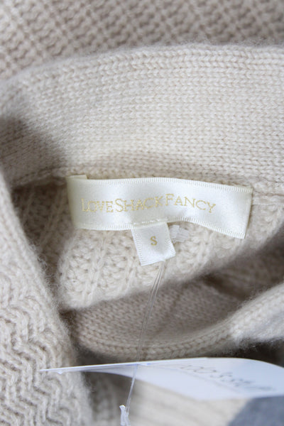 Love Shack Fancy Women Ivory V-Neck Long Sleeve 100% Cashmere Cardigan Size S