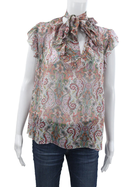 Zimmermann Women Tunic Silk Paisley Vneck Tie Short Sleeve Bohemian Size 0