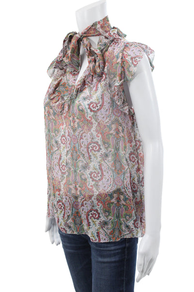 Zimmermann Women Tunic Silk Paisley Vneck Tie Short Sleeve Bohemian Size 0