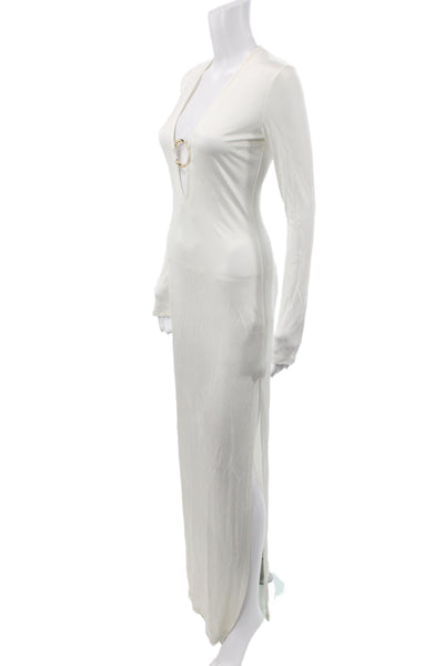 Louisa Ballou Women Bodycon Dress Ivory Long Sleeve V-Neck 94% Viscose Size S