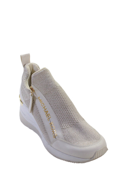 Michael Kors Womens Leather Metallic Wedge Sneakers White Size 8M