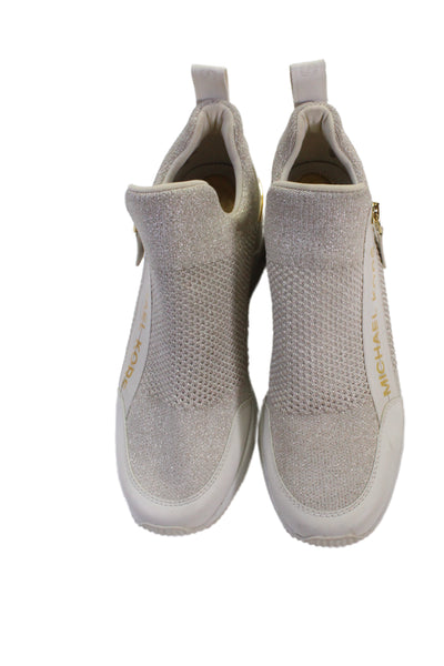 Michael Kors Womens Leather Metallic Wedge Sneakers White Size 8M