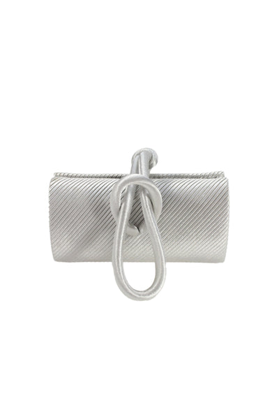 Cache Womens Metallic Ribbed Clutch Bag Silver