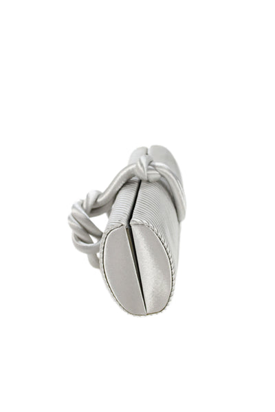 Cache Womens Metallic Ribbed Clutch Bag Silver