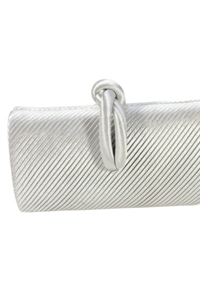 Cache Womens Metallic Ribbed Clutch Bag Silver